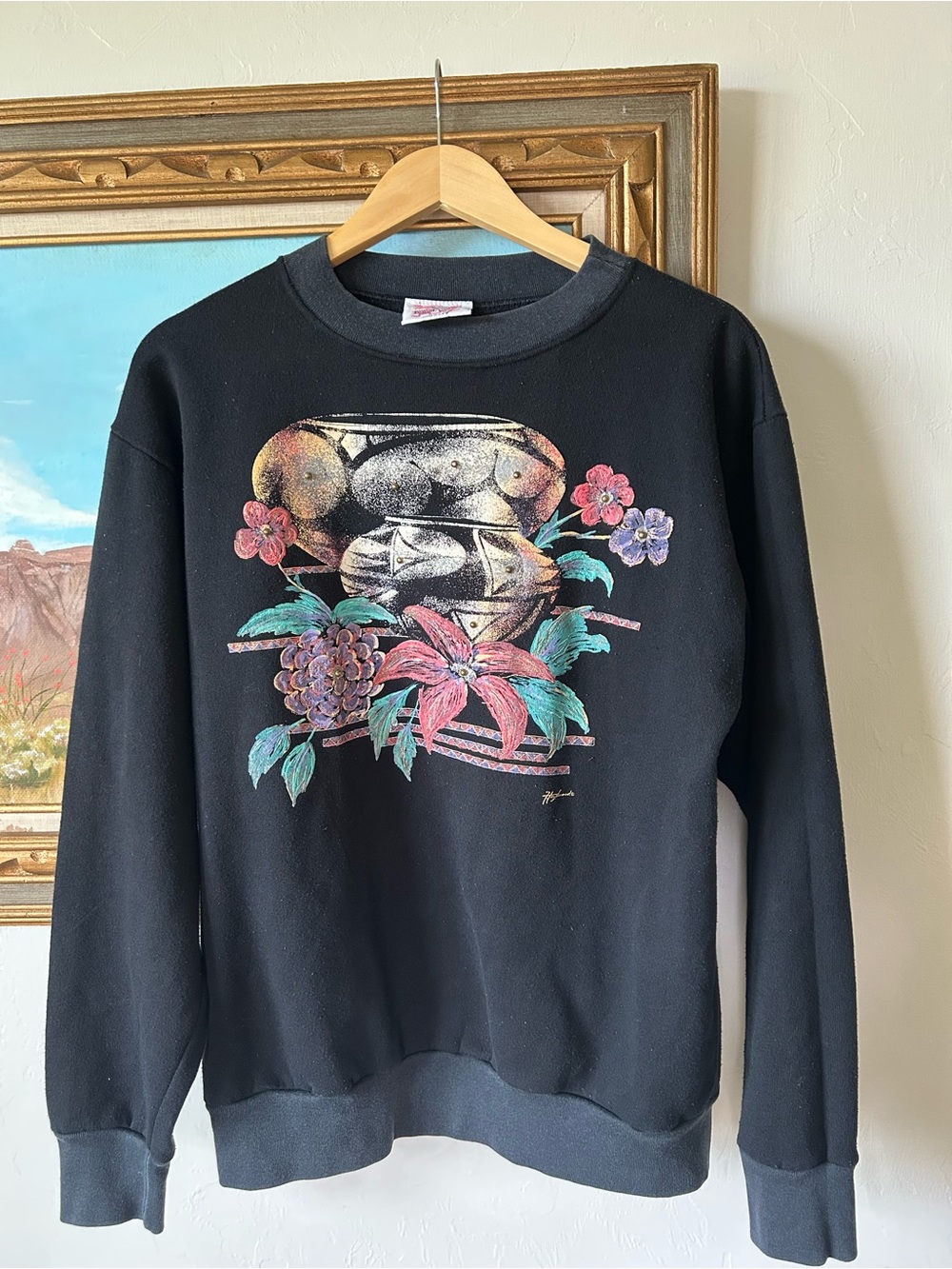 Black Graphic Floral Crewneck Sweater